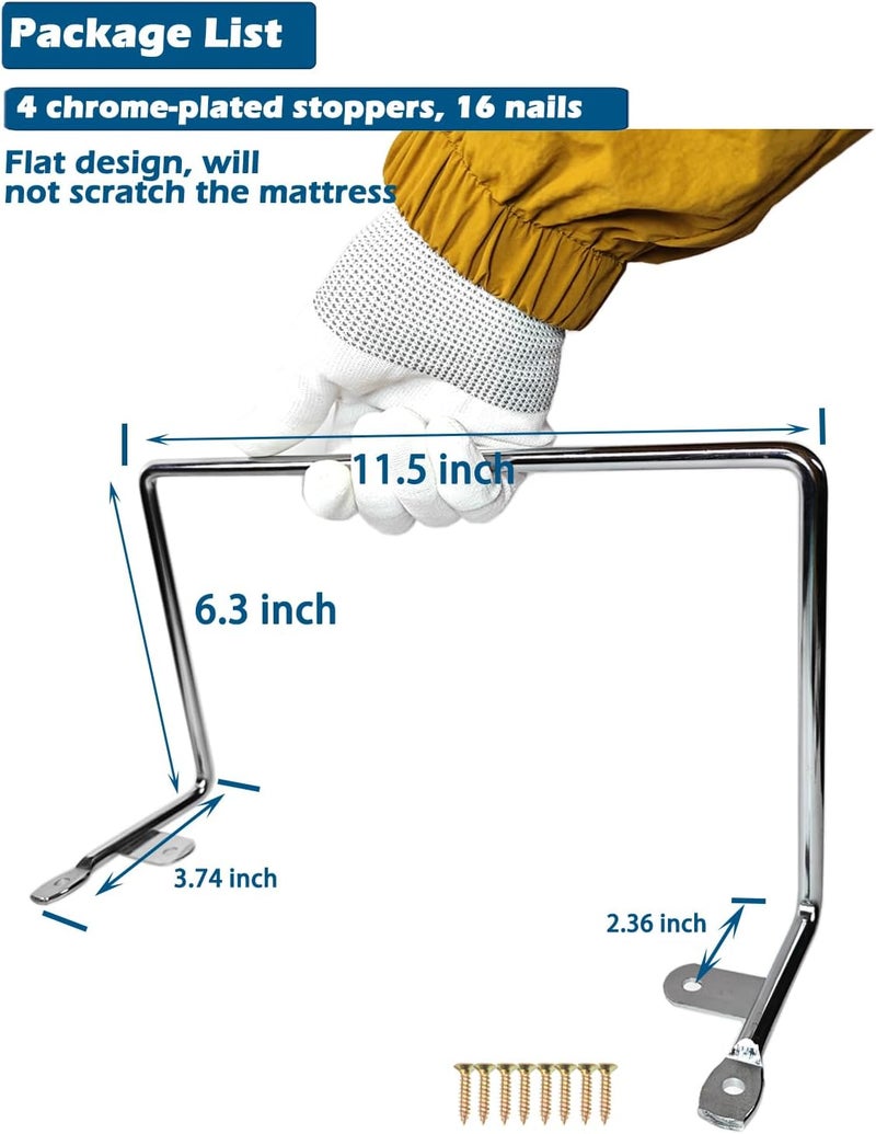 Benbuoo Chrome Mattress Slide Stopper Retainer Bar 4PCS, Thickened-chrome, Non-Slip, Spot Clean Only - Image 4